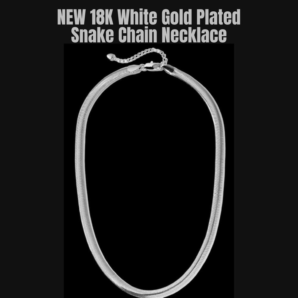 18K White Gold Plated Snake Chain Necklace 18” with a 2.5” Extender NEW